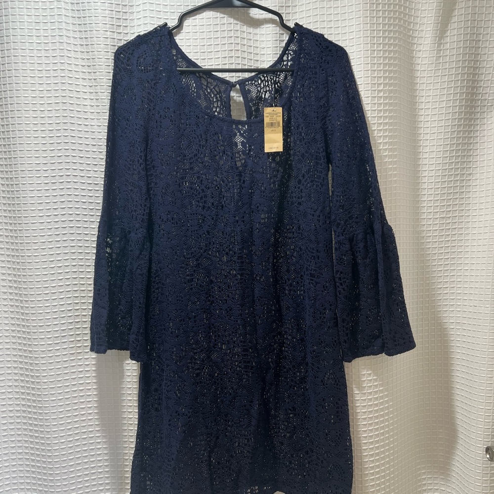 American Eagle Outfitters Navy Long Sleeve Lace Dress